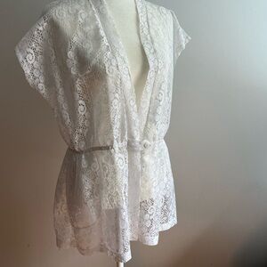 White Lace Kimono Cover up M